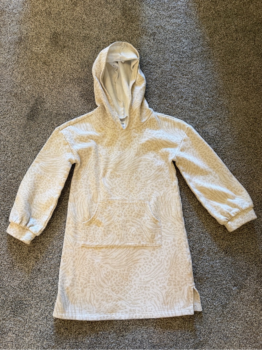 Girls Hooded Sweatshirt Dress in Light Cream Animal Print
